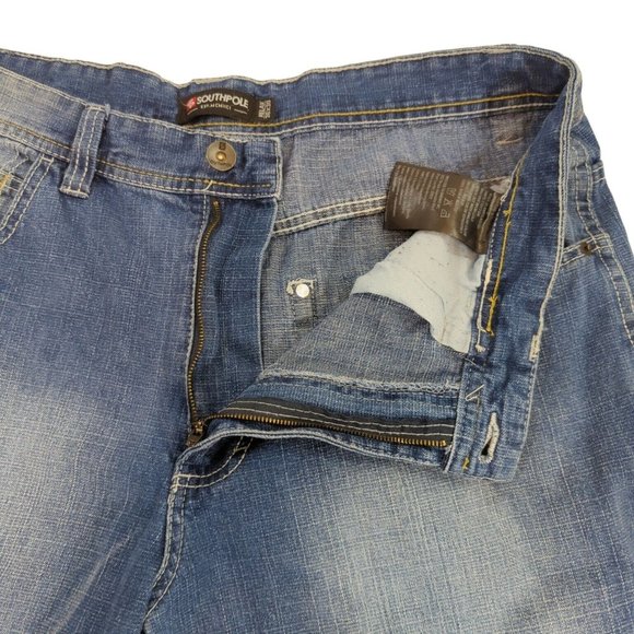 Vtg South Pole Jeans Mens 36x30 Distressed Faded Blue Baggy Relaxed Y2K Hip Hop - Picture 3 of 9